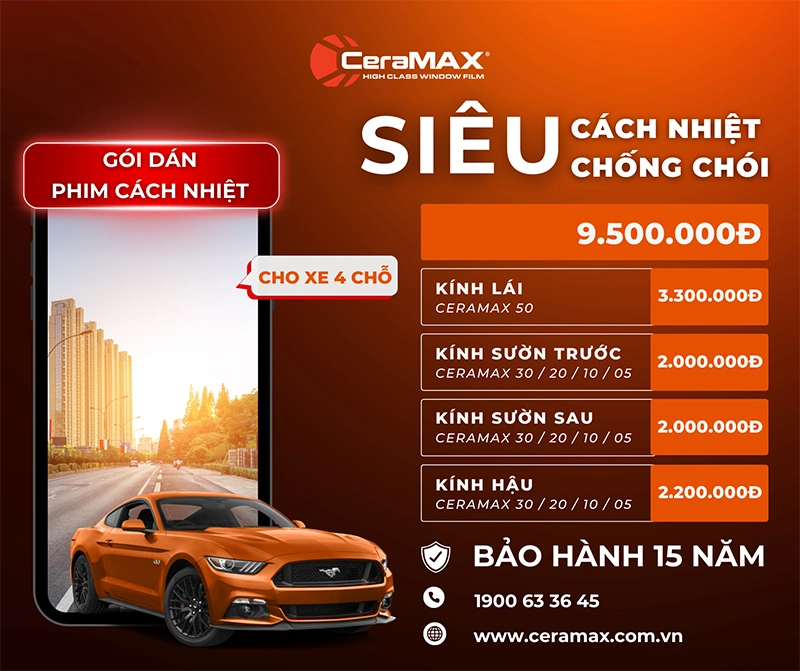 Bảng giá dán phim cách nhiệt CeraMAX cho ô tô